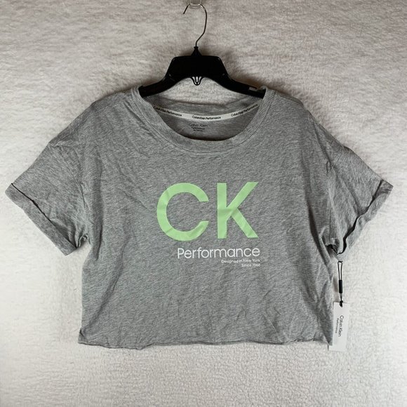 Calvin Klein Crop T-Shirt Women's XL‎ Grey Performance Cotton Short Sleeve 7592 - Picture 1 of 8